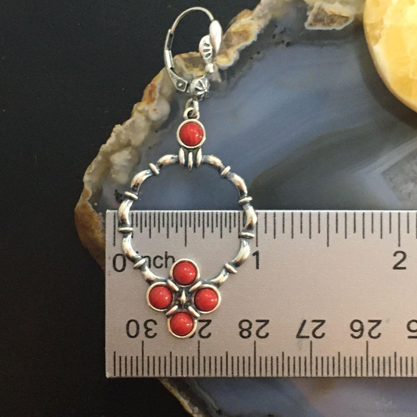 Carolyn Pollack Southwestern Style Sterling Silver 5 Red Jasper Decorated Hoop Dangle Earrings For Women