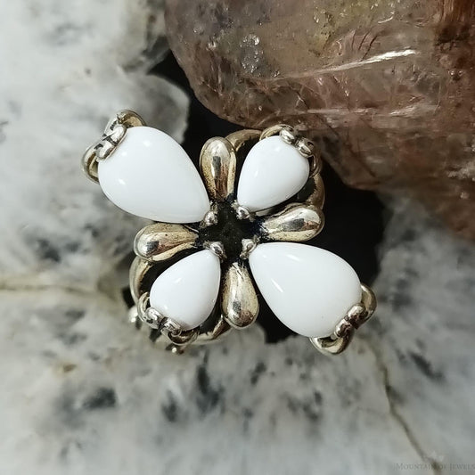 Carolyn Pollack Sterling Silver 4 Pear White Jasper Flower Ring Size 8.25 For Women