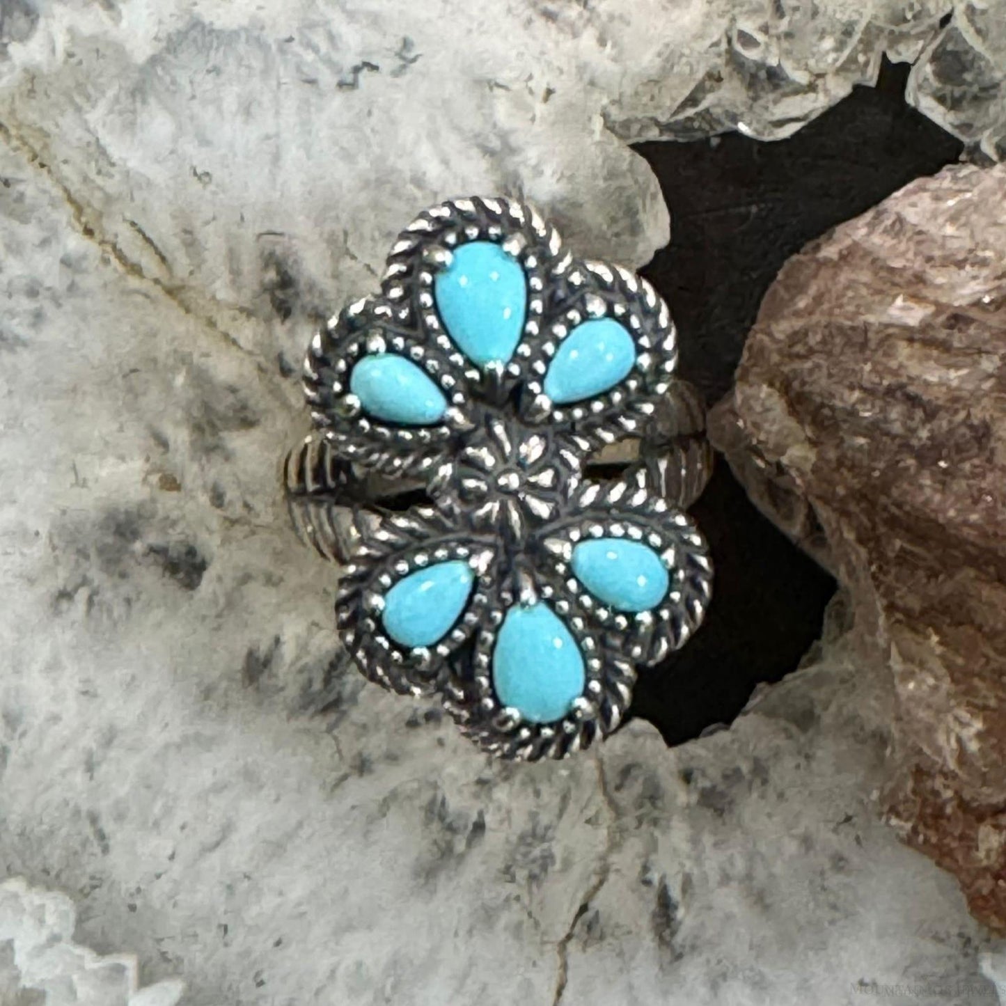 Carolyn Pollack Sterling Silver 6 Sleeping Beauty Turquoise Cluster Ring Size 8 For Women