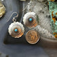 Native American Sterling Silver Turquoise Dot Flower Concho Dangle Earrings For Women