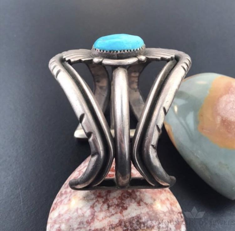 Native American Silver Heavy Turquoise Split Shank Bracelet Cuff For Women