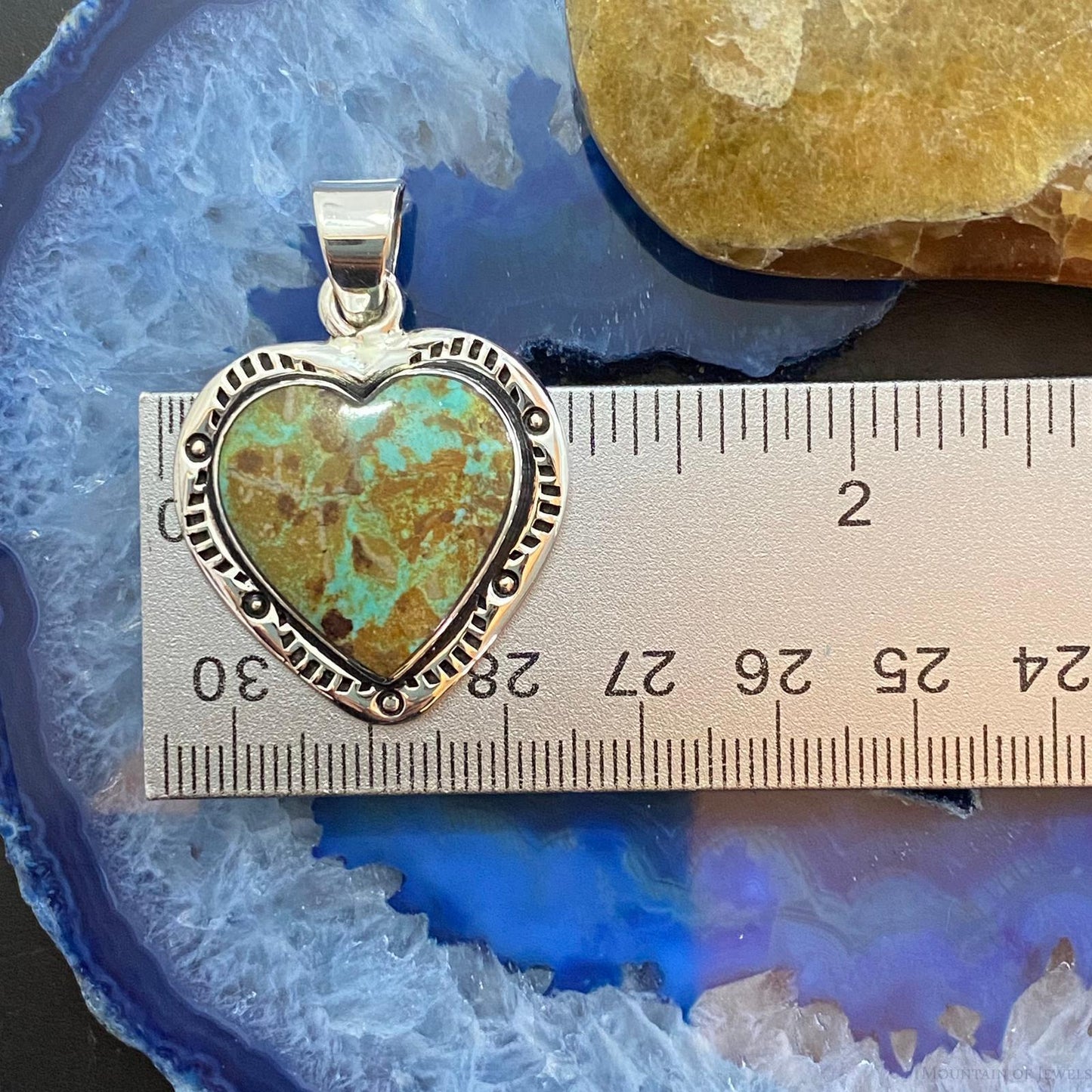 Native American Sterling Silver Boulder Ribbon Turquoise Heart Pendant For Women #1