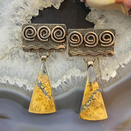 Alex Sanchez Native American Sterling Silver Maligano Jasper Petroglyph Dangle Earrings For Women