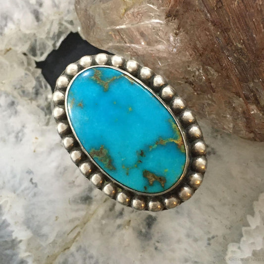 Vintage Native American Silver Large Oval Turquoise Unisex Ring Size 11.5