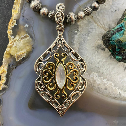 Carolyn Pollack Vintage Southwestern Style Sterling Silver & Brass Moonstone Pendant  For Women