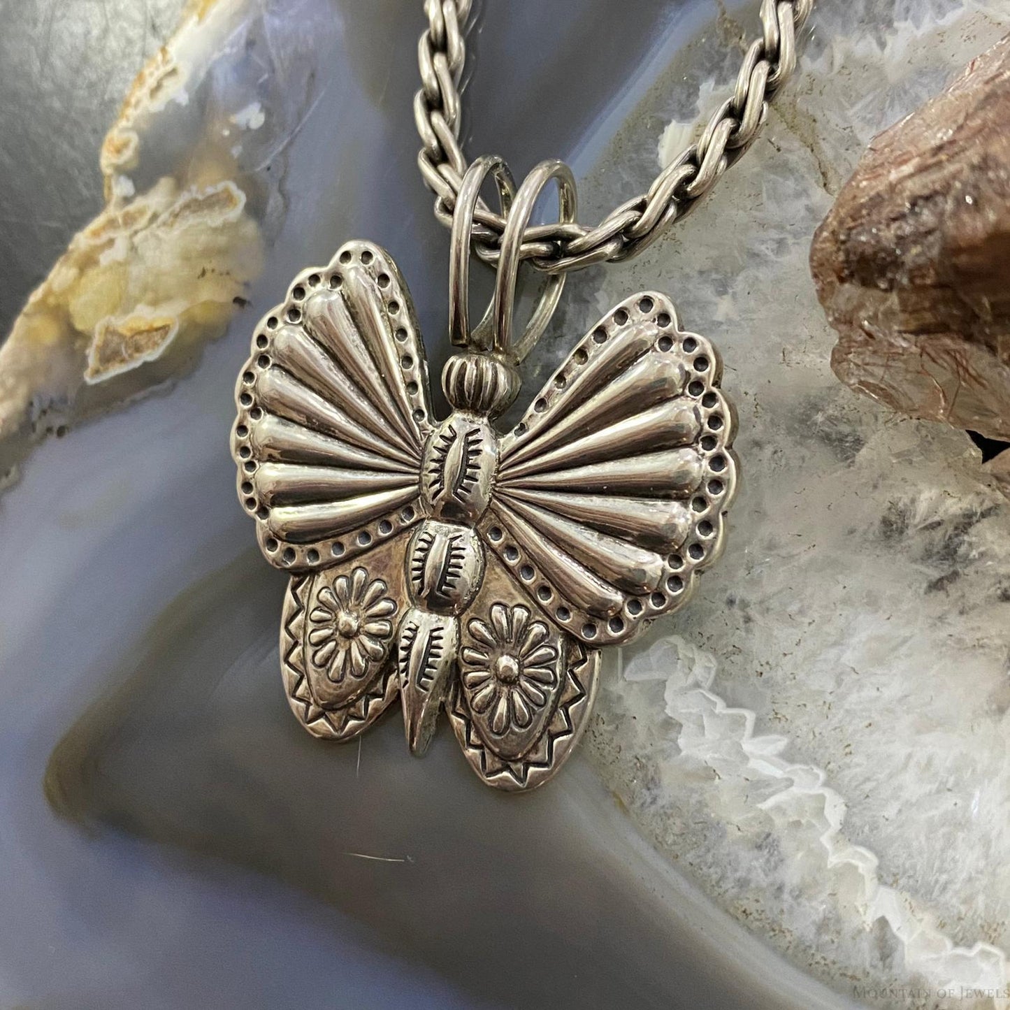 Carolyn Pollack Southwestern Style Sterling Silver Decorated Butterfly Enhancer Pendant For Women