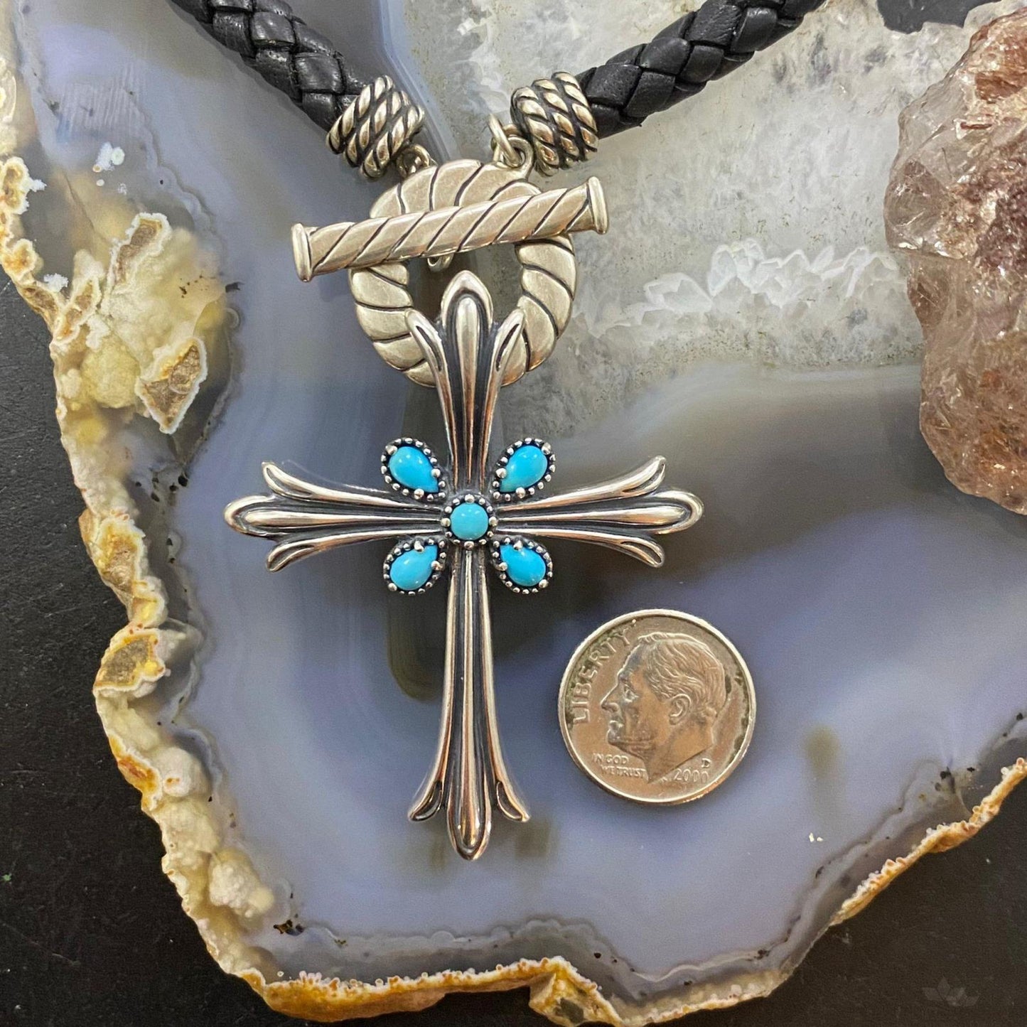 Carolyn Pollack Southwestern Style Sterling Silver Turquoise Cross Enhancer Pendant For Women