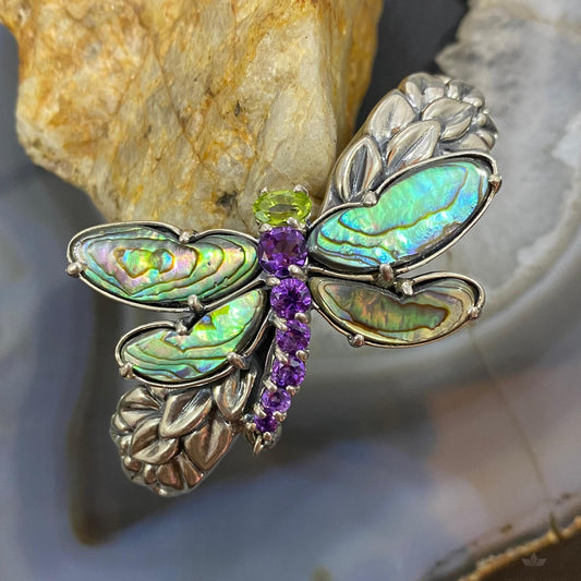 Carolyn Pollack Sterling Silver Multi Gemstone Dragonfly Decorated Hinged Cuff Bracelet For Women