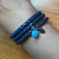 Carolyn Pollack Blue Navy Braided Leather Coil w/Turquoise & Feather Bracelet