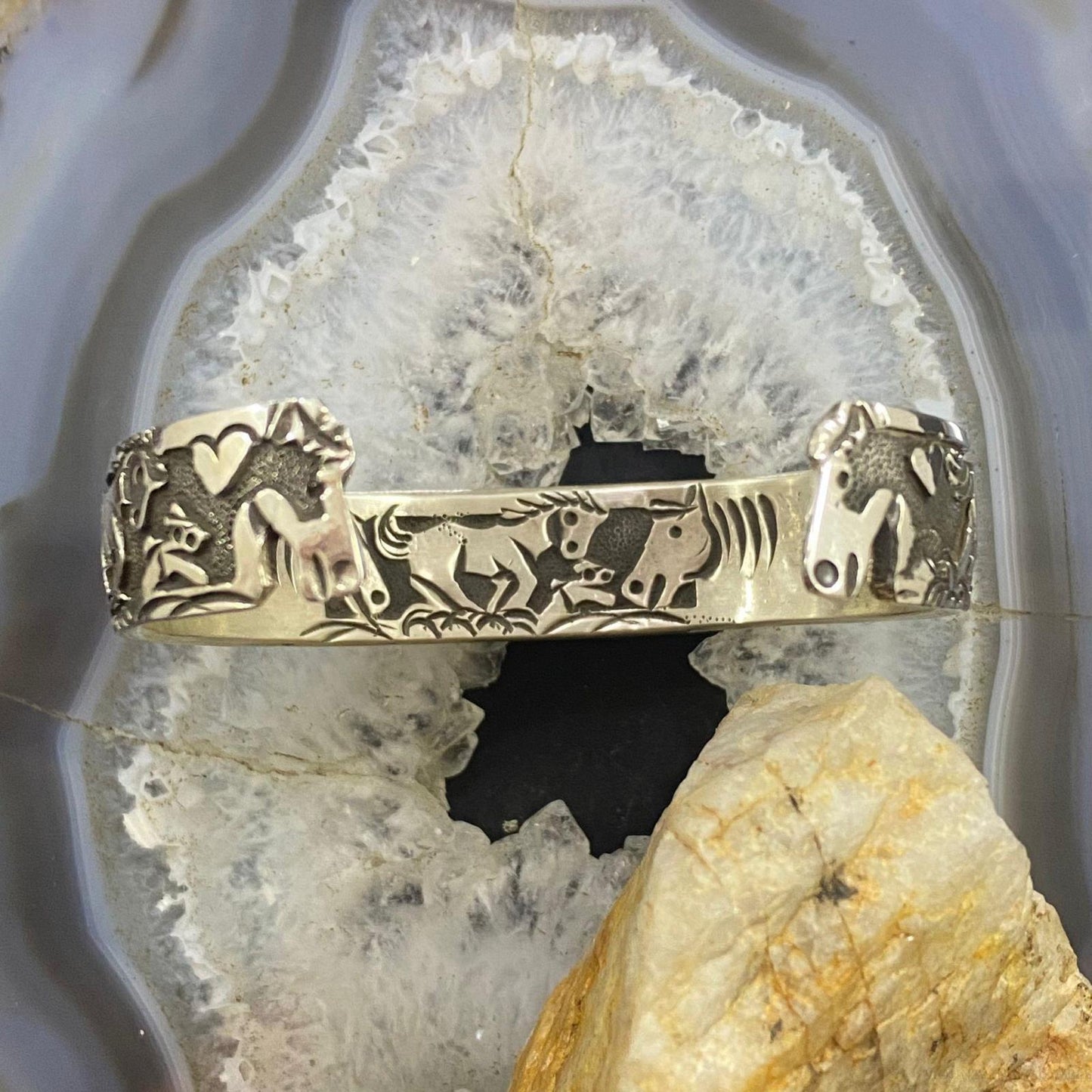 Lloyd Becenti Native American Sterling Silver Horses in Desert Storyteller Bracelet For Women #3