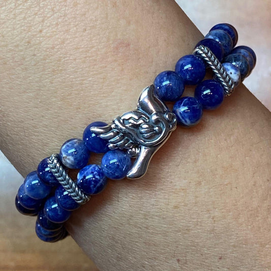 Carolyn Pollack Sterling Silver 2 Strand Sodalite Bead With Dove Stretch Bracelet For Women