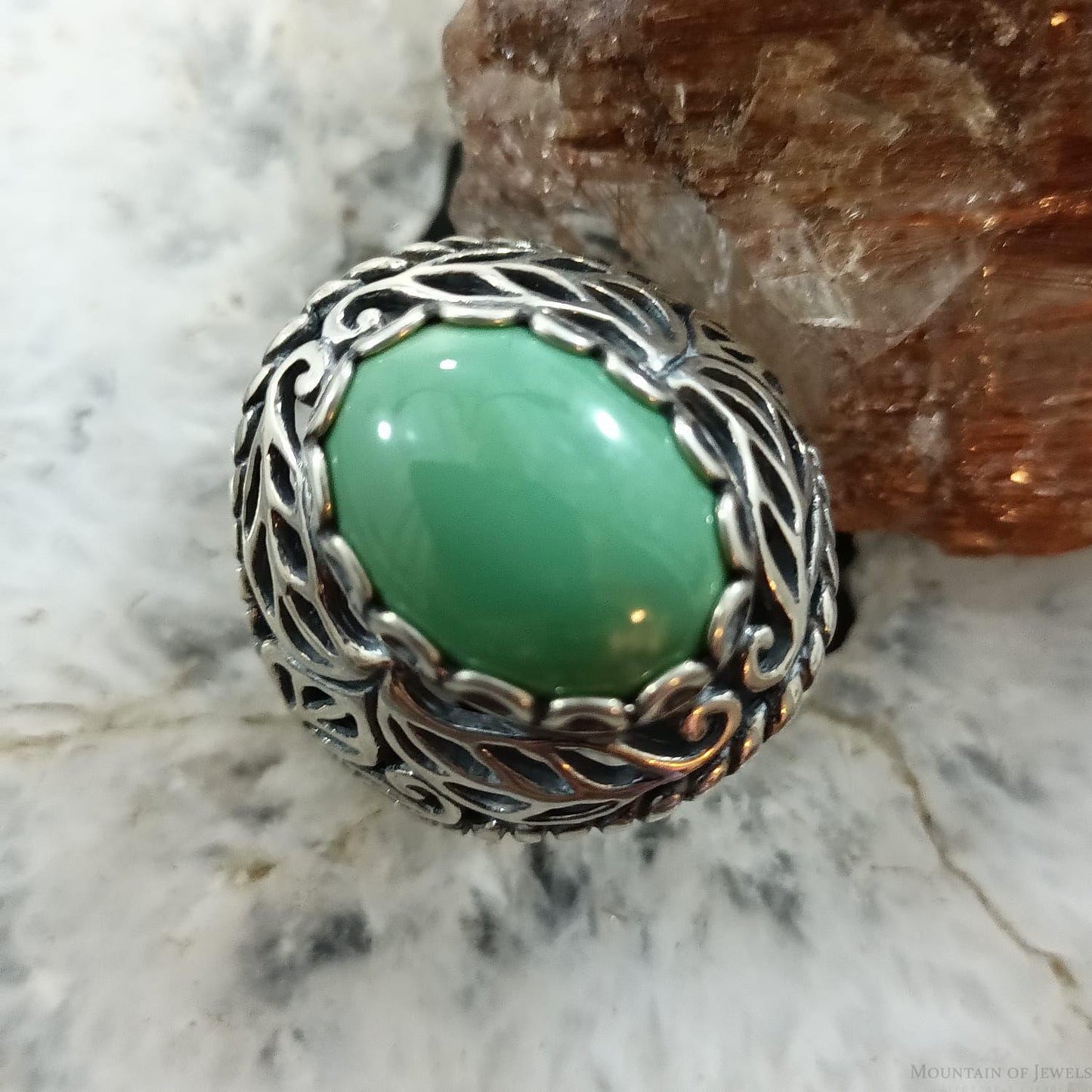 Carolyn Pollack Sterling Silver Oval Green Turquoise Decorated Ring Size 10.75 For Women