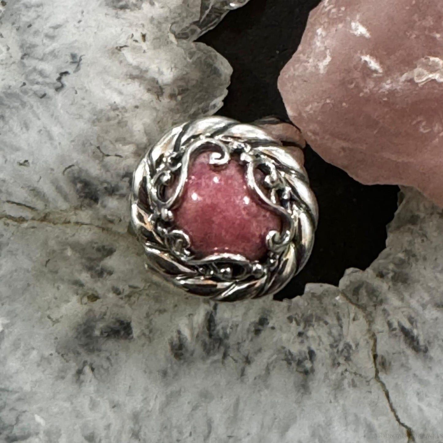 Carolyn Pollack Sterling Silver Oval Rhodochrosite Decorated Ring Size 5 For Women