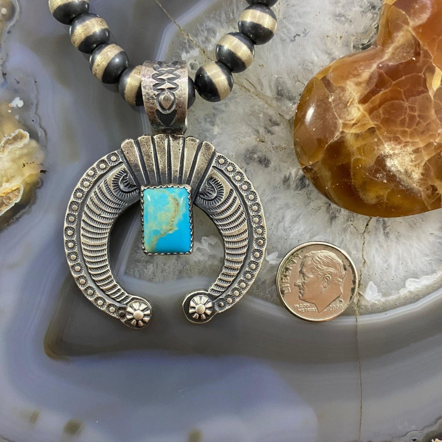 Eva & Linberg Billah Native American Sterling Silver Turquoise Decorated Naja Unisex Pendant #36