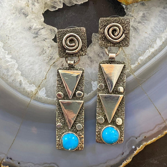 Alex Sanchez Native American Sterling Silver Rectangle Petroglyph Dangle Earrings For Women #4