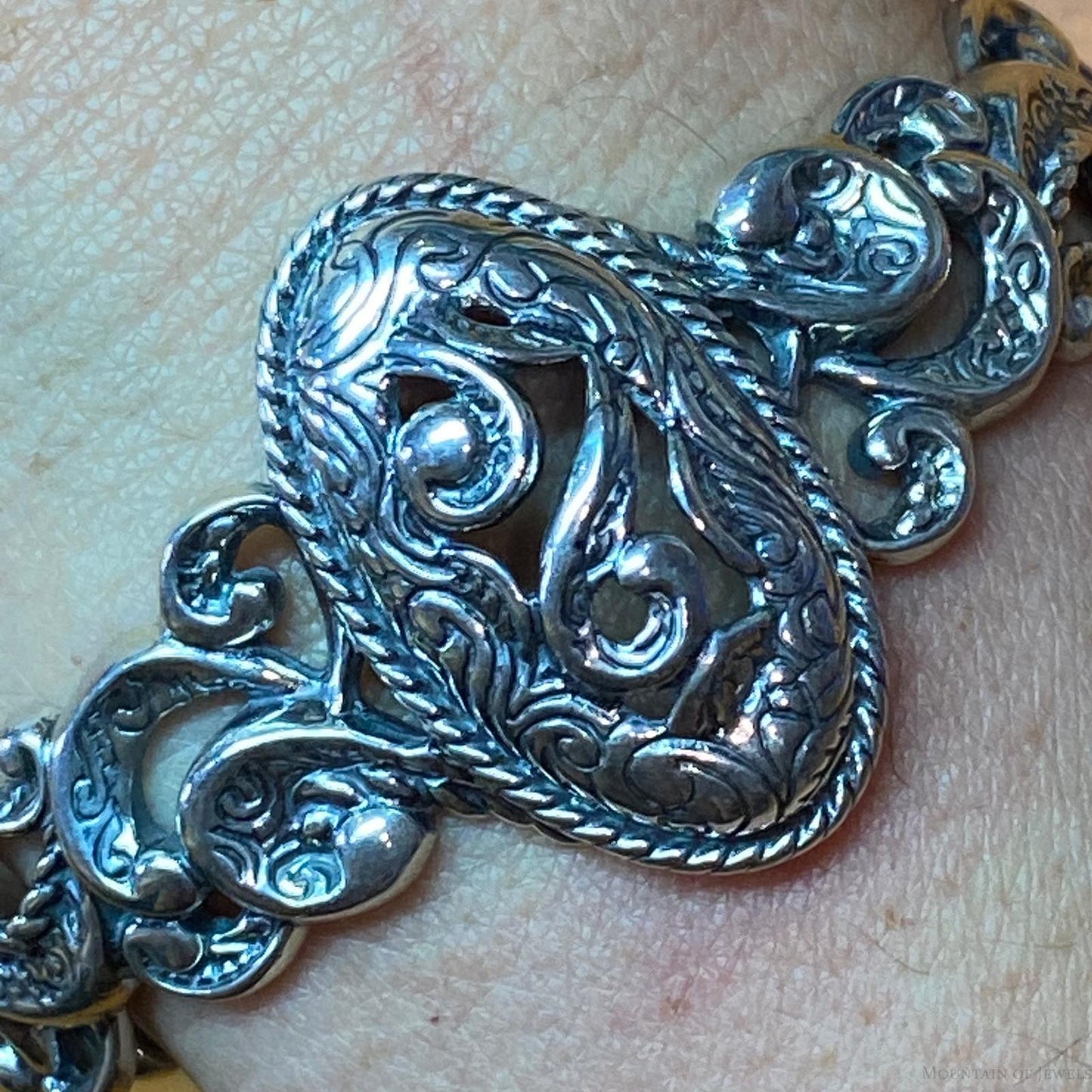 Carolyn Pollack Vintage Sterling Silver Decorated Scrolls Bracelet For Women