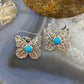 Brad Panteah Native American Silver Stamped Butterfly Turquoise Dangle Earrings For Women