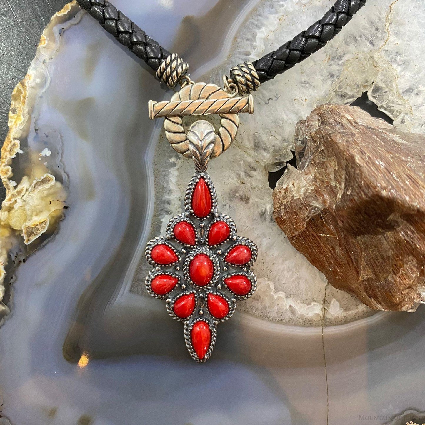 Carolyn Pollack Southwestern Style Sterling Silver Red Jasper Cluster Enhancer Pendant For Women