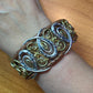 Carolyn Pollack Sterling Silver & Brass Double Row Brown Leather Decorated Bracelet