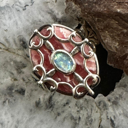 Carolyn Pollack Sterling Silver Rhodochrosite & Opal Ring Size 8.5 For Women