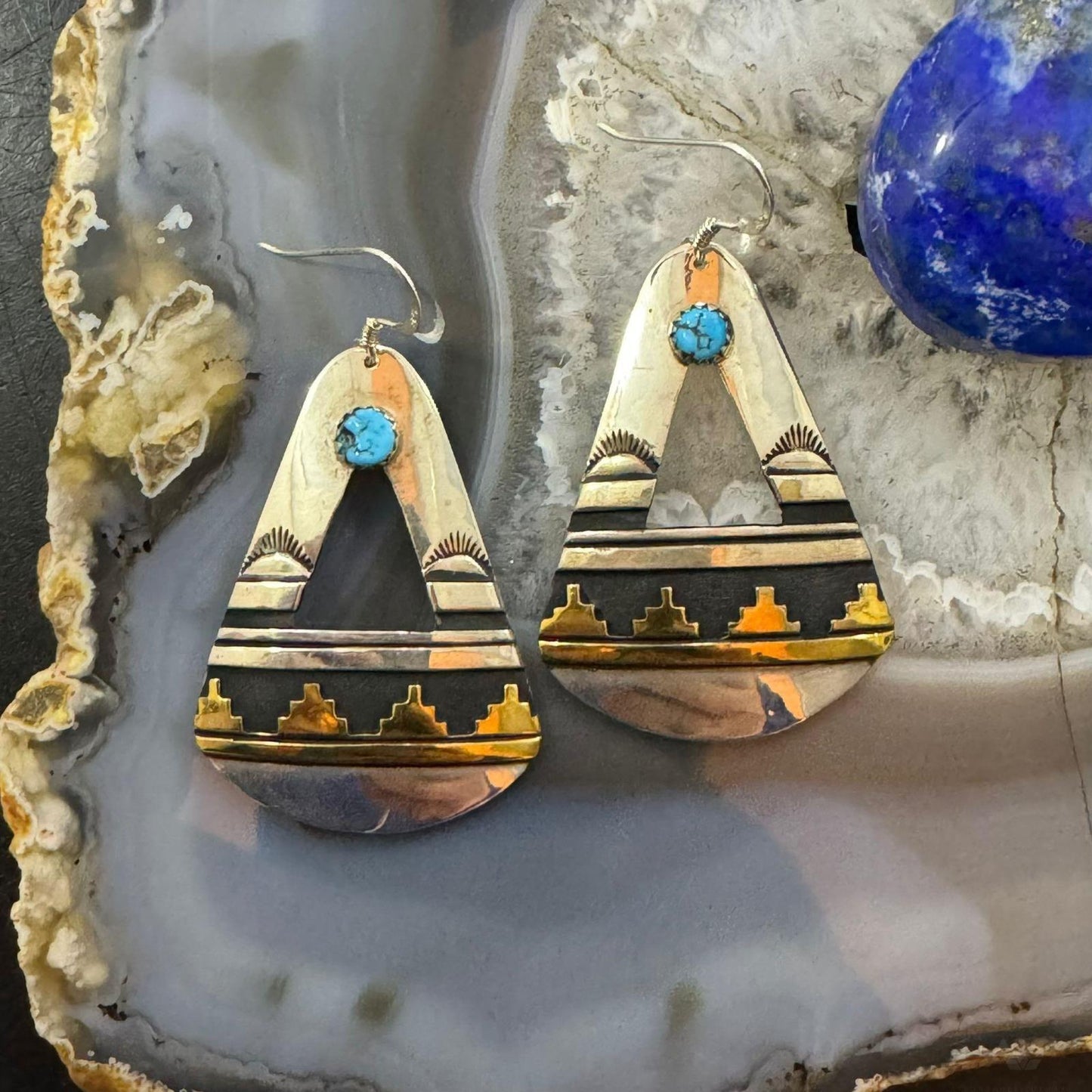 Tommy & Rosita Singer Sterling & Gold Filled  Overlay Kingman Turquoise Dangle Earrings For Women  #2