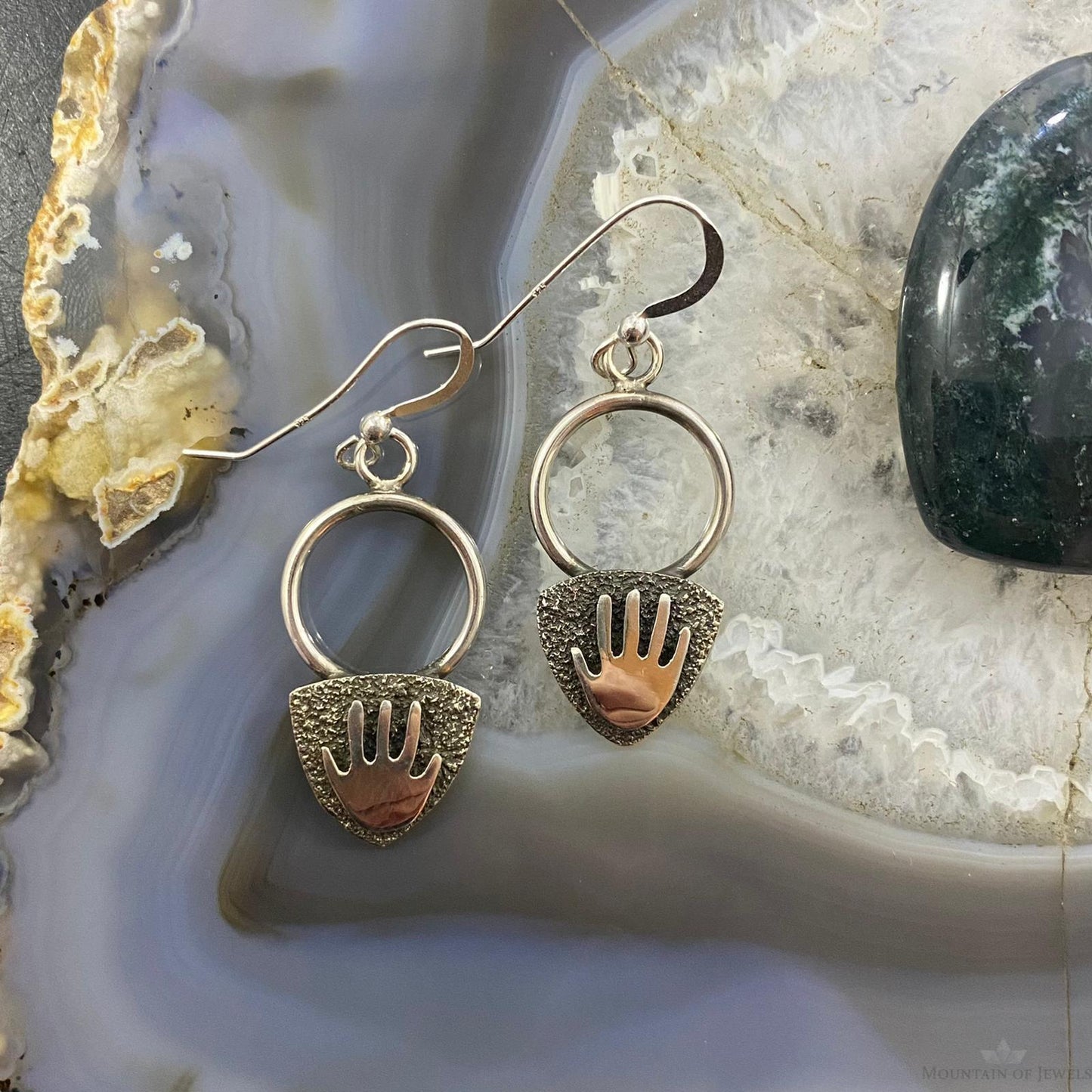 Alex Sanchez Sterling Silver Ancestors Hand Petroglyph Dangle Earrings For Women #3