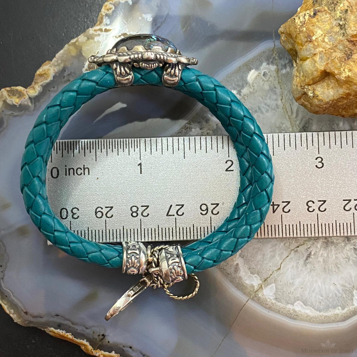 Carolyn Pollack Sterling SilverChrysocolla Teal Braided Leather Bracelet For Women