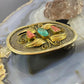 Vintage E. King Sterling Silver & Brass Turquoise & Coral Decorated Unisex Belt Buckle