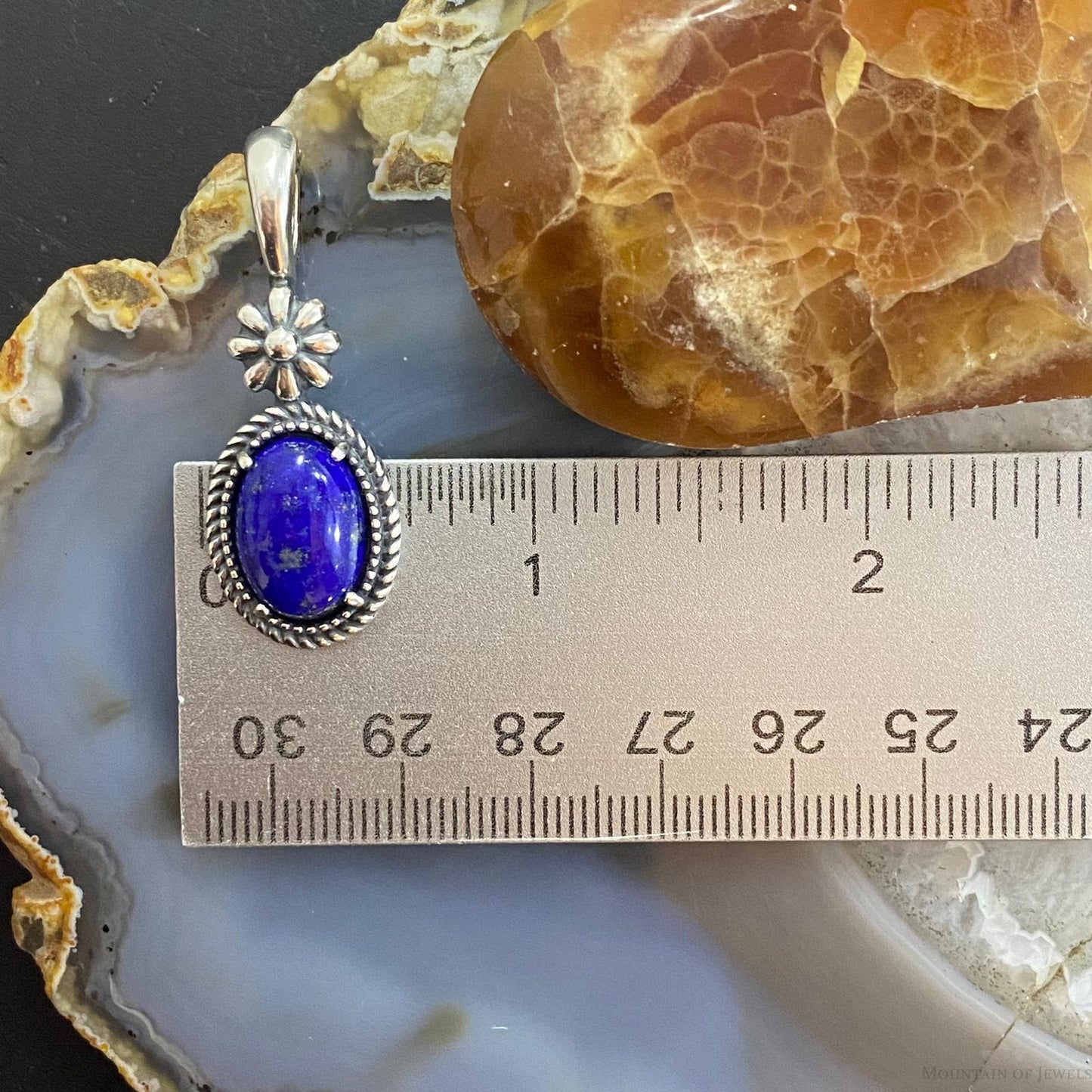 Carolyn Pollack Southwestern Style Sterling Silver Oval Lapis Decorated Enhancer Pendant For Women For Women