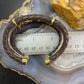 Carolyn Pollack Sterling Silver & Brass 4 Turquoise Dk Brown Leather Decorated Bracelet