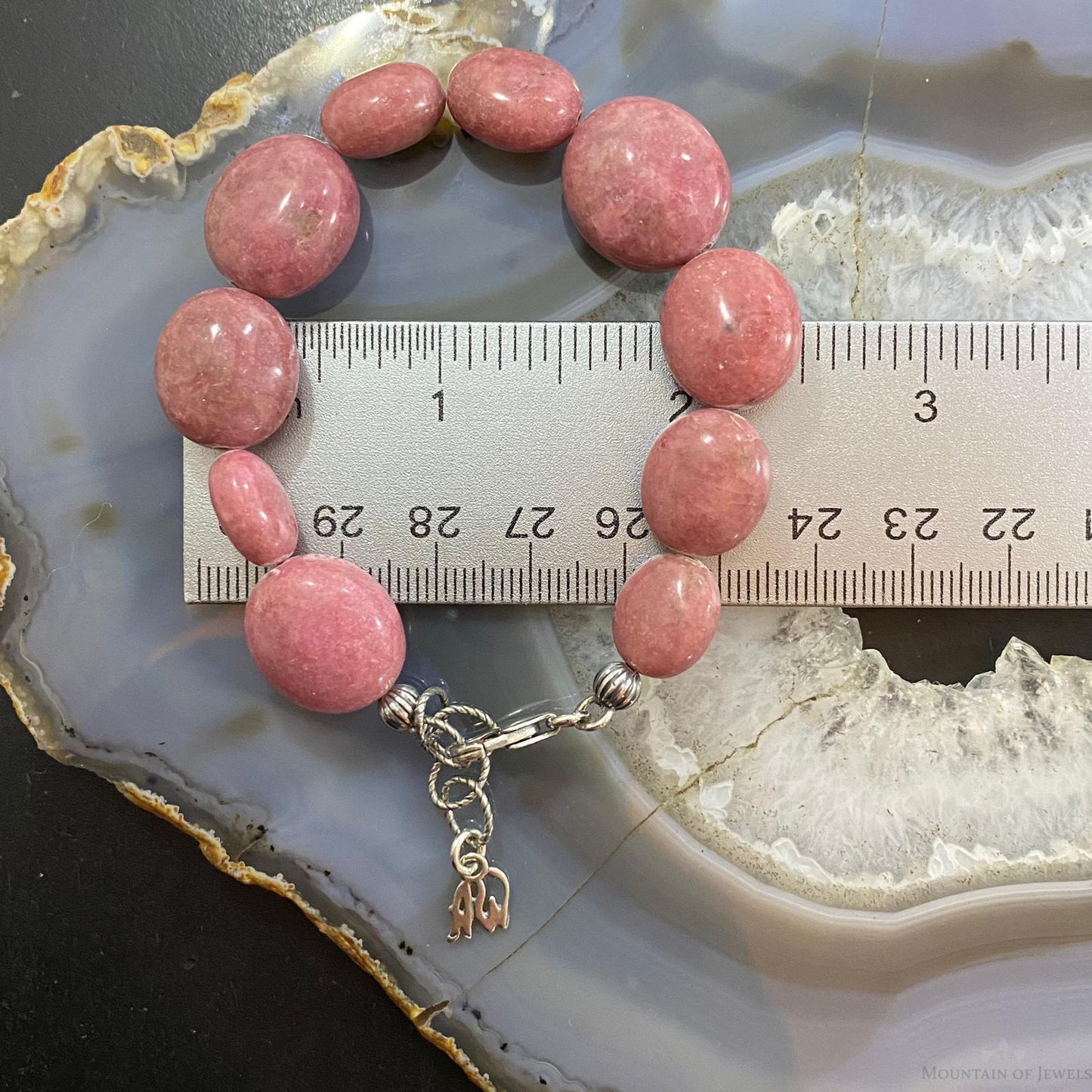 Carolyn Pollack Sterling Silver Chunky Rhodonite Bead Link Bracelet For Women