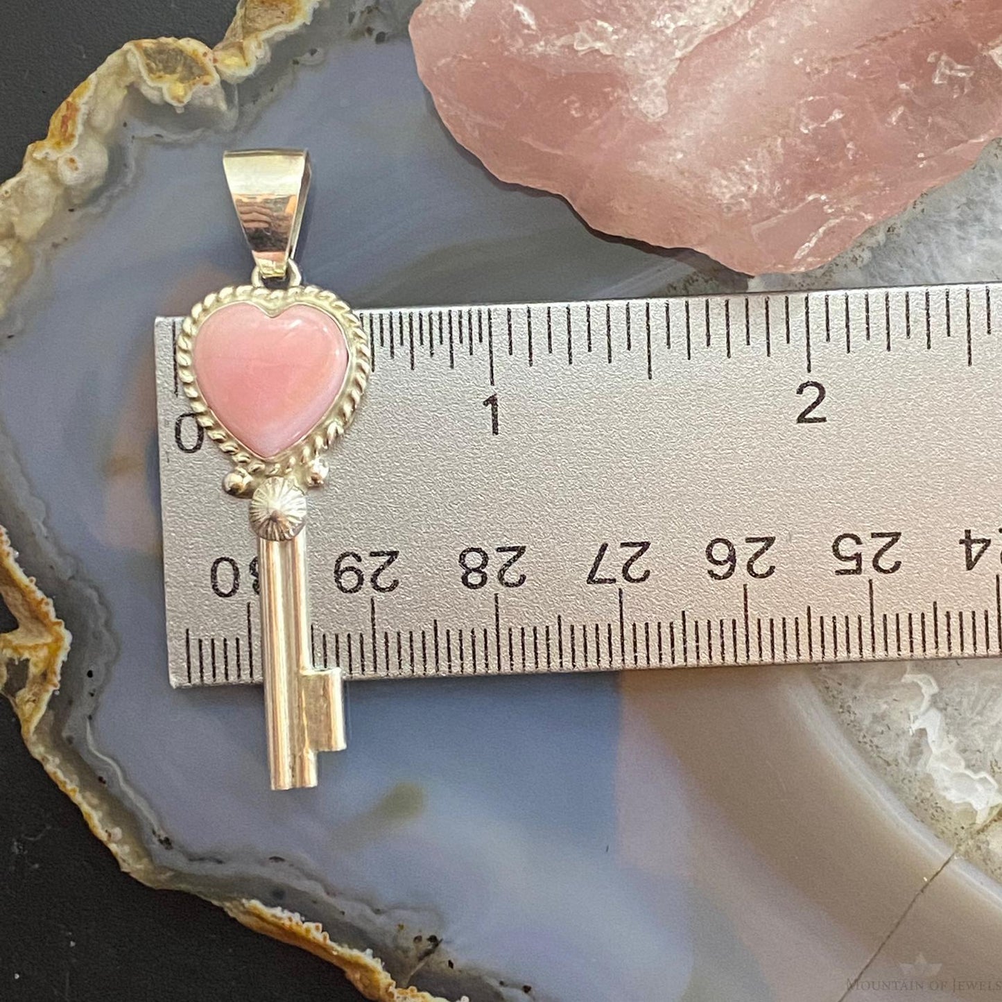 P. Skeets Native American Sterling Silver Pink Conch Shell Heart Key Pendant For Women