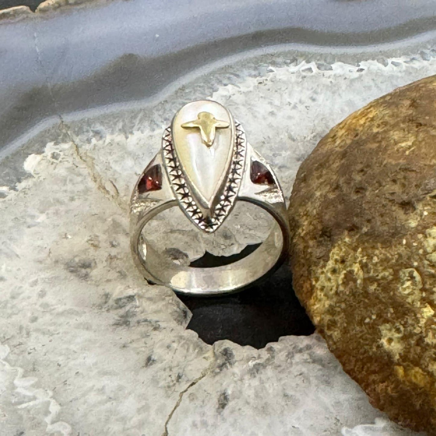 Carolyn Pollack Sterling Silver & 14K Gold Mother of Pearl & Garnet Ring For Women