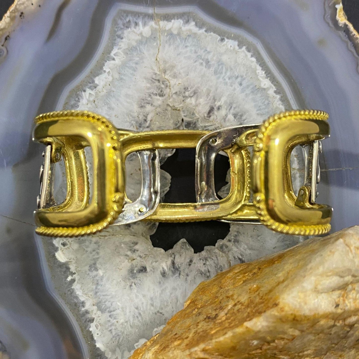 Carolyn Pollack Vintage Sterling Silver & Brass Decorated Bracelet For Women
