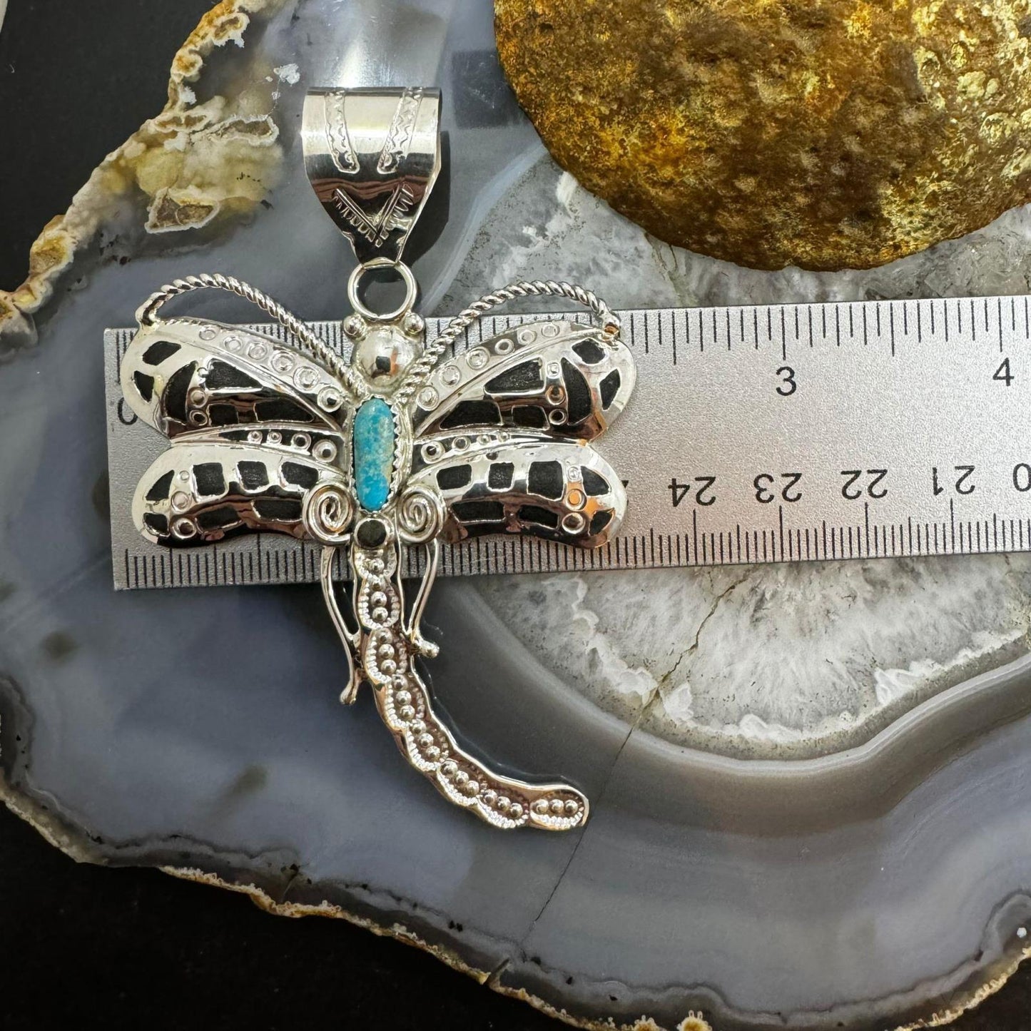 Alonzo Mariano Native American Sterling Silver Oval Turquoise Unisex Dragonfly Pendant