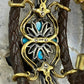 Carolyn Pollack Sterling Silver & Brass 4 Turquoise Dk Brown Leather Decorated Bracelet