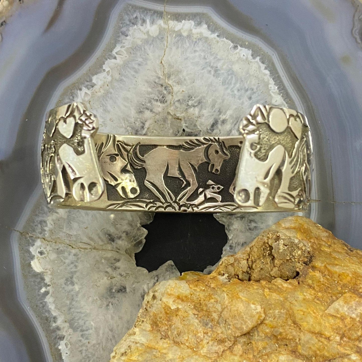 Lloyd Becenti Native American Sterling Silver Horses in Desert Storyteller Bracelet For Women #4