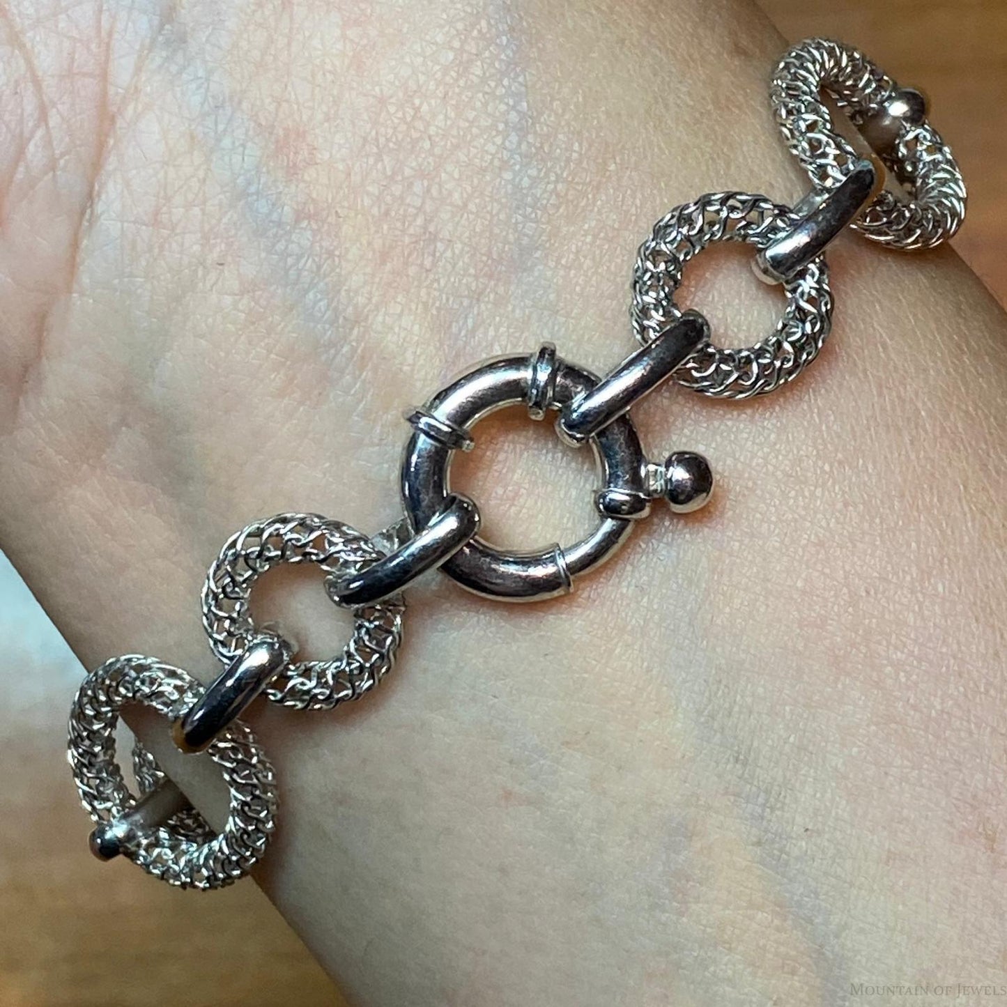 Sterling Silver Spring Clasp Italian Fashion Mesh 7" Link Bracelet For Women