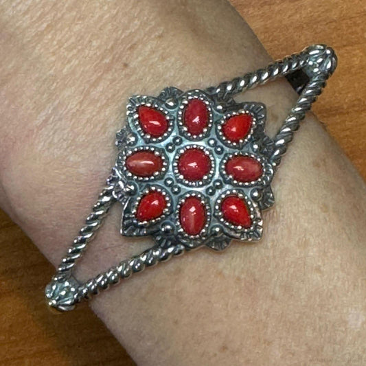 Carolyn Pollack Sterling Silver 9 Red Jasper Decorated Cluster Bracelet For Women