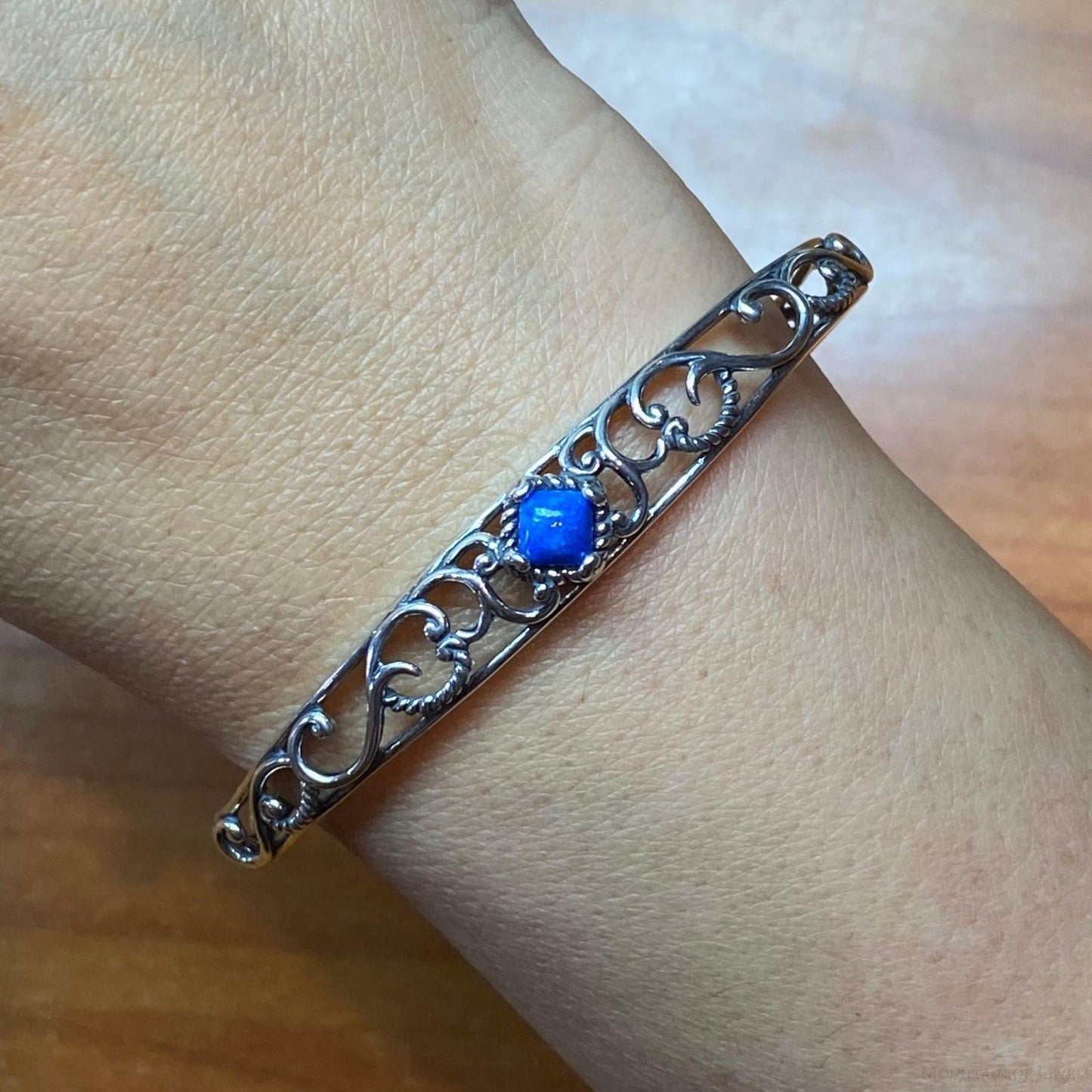 Carolyn Pollack Sterling Silver Denim Lapis Thin Decorated Bracelet For Women