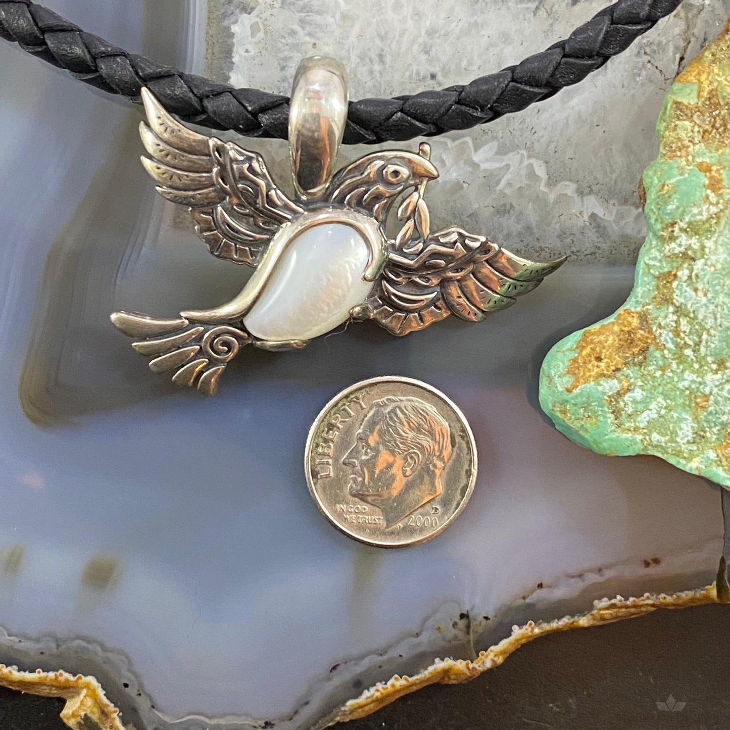 Carolyn Pollack Southwestern Style Sterling Silver Moonstone Peace Dove Pendant For Women