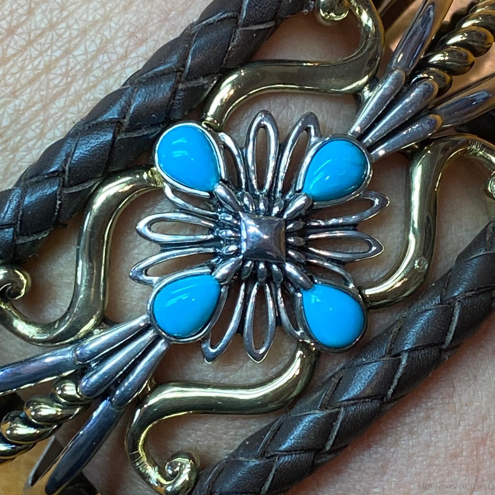 Sterling fashion Silver Carolyn Pollack Native American Turquoise Leather Bracelet