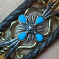 Carolyn Pollack Sterling Silver & Brass 4 Turquoise Dk Brown Leather Decorated Bracelet