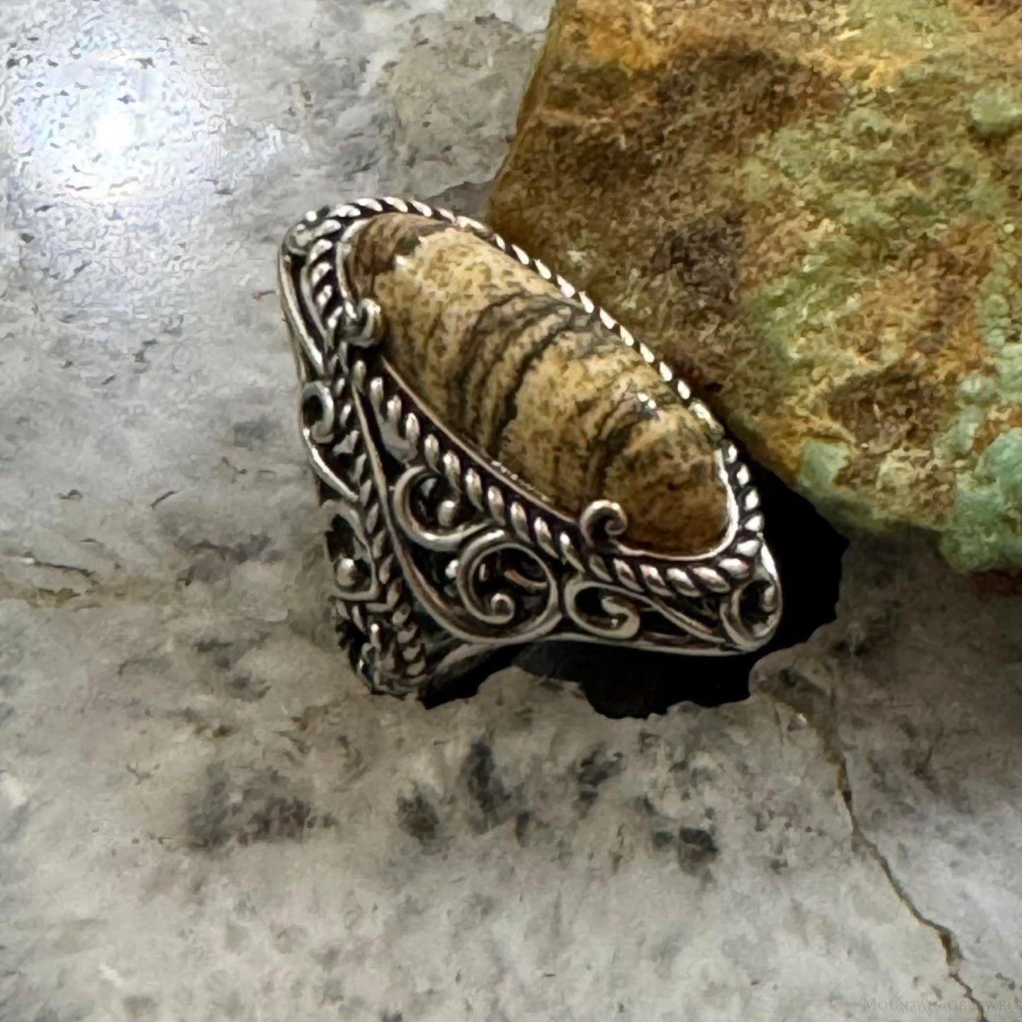 Carolyn Pollack Sterling Silver Elongated Picture Jasper Decorated Ring Size 5.5