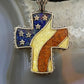 Carolyn Pollack Southwestern Style Sterling Silver Lapis, Mother of Pearl & Coral Flag Cross Pendant For Women