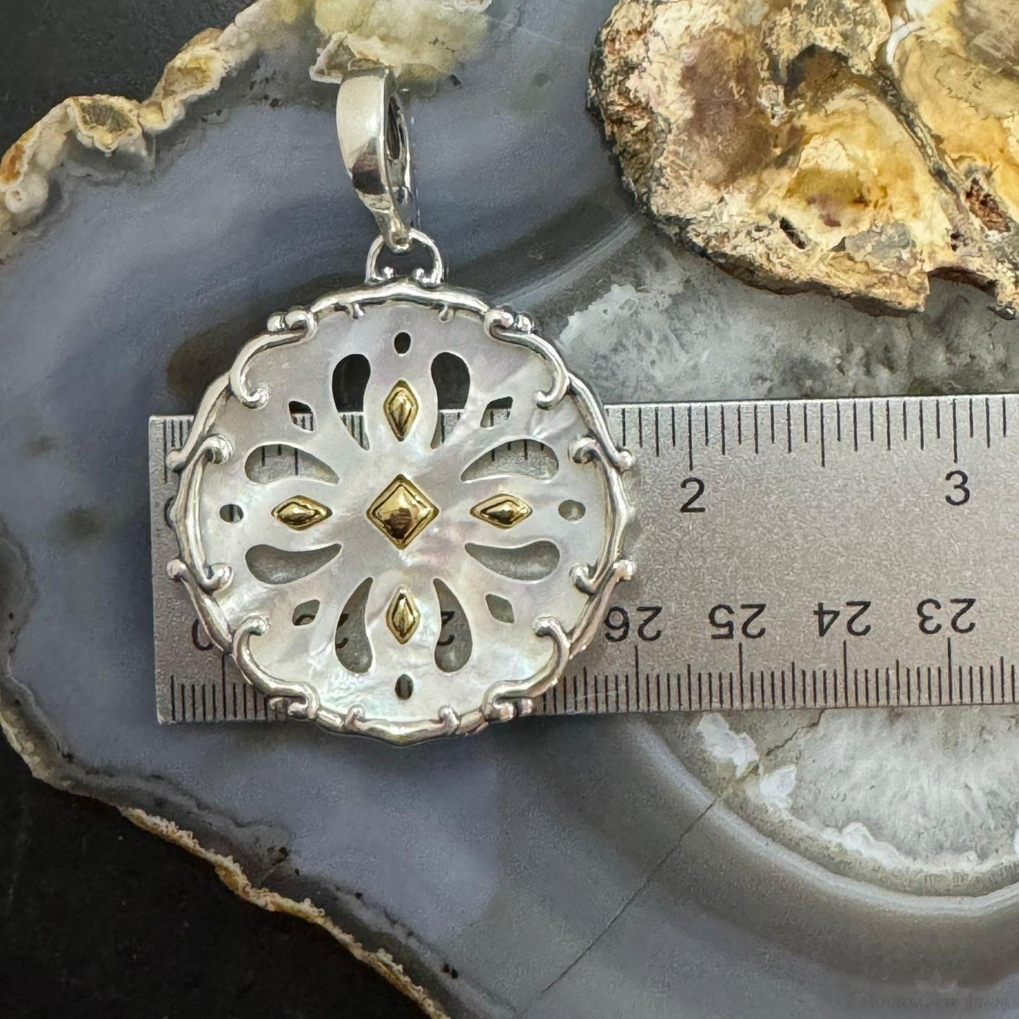 Carolyn Pollack Sterling Silver & Brass Mother of Pearl Floral Cutout Enhancer Pendant For Women