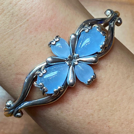 Carolyn Pollack Sterling Silver 4 Blue Jadeite Flower Bracelet For Women