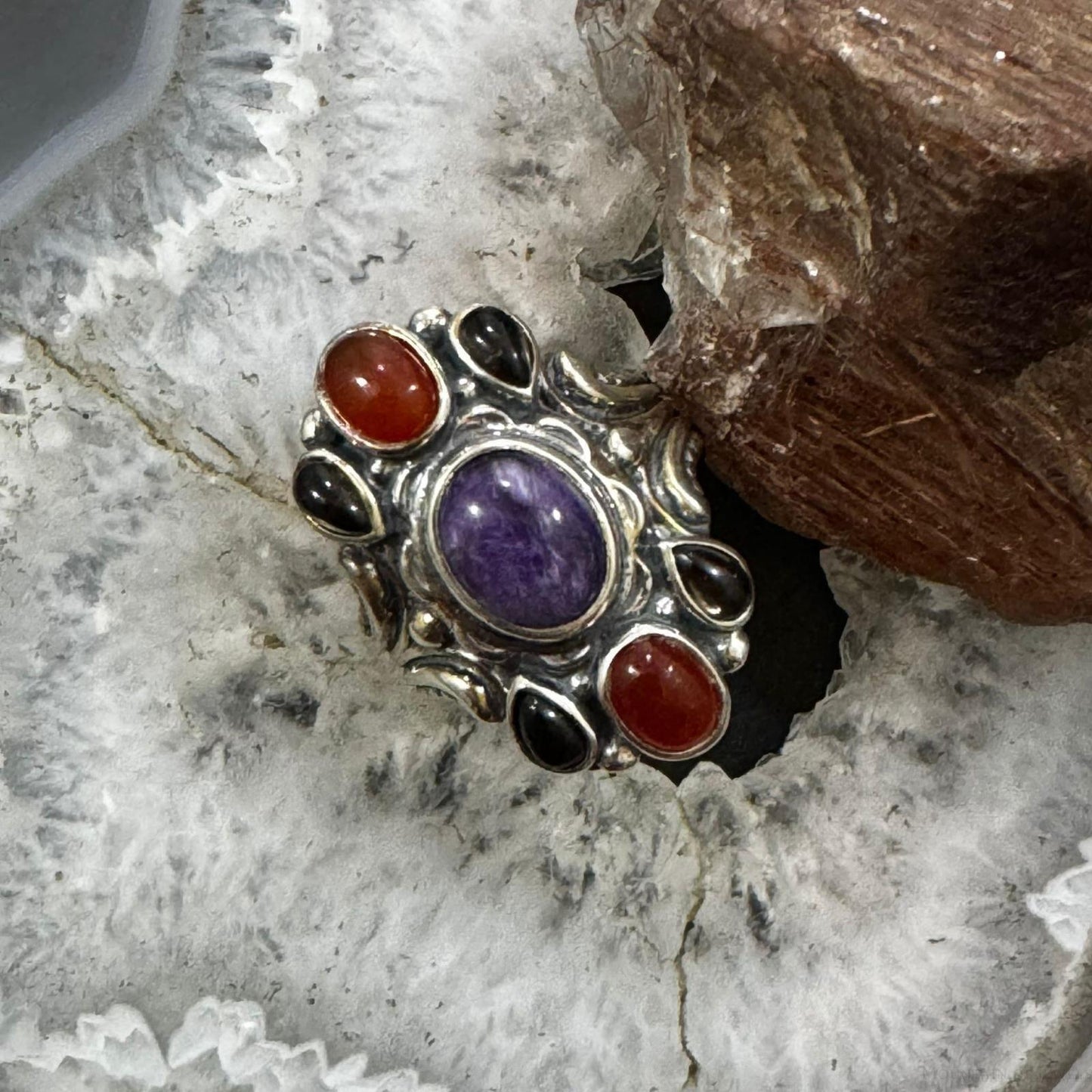 Carolyn Pollack Sterling Silver Multi Gemstone Decorated Ring Size 8 For Women