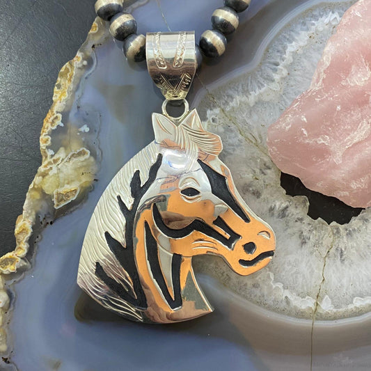 Alonzo Mariano Native American Sterling Silver Overlay Horse Head Unisex Pendant