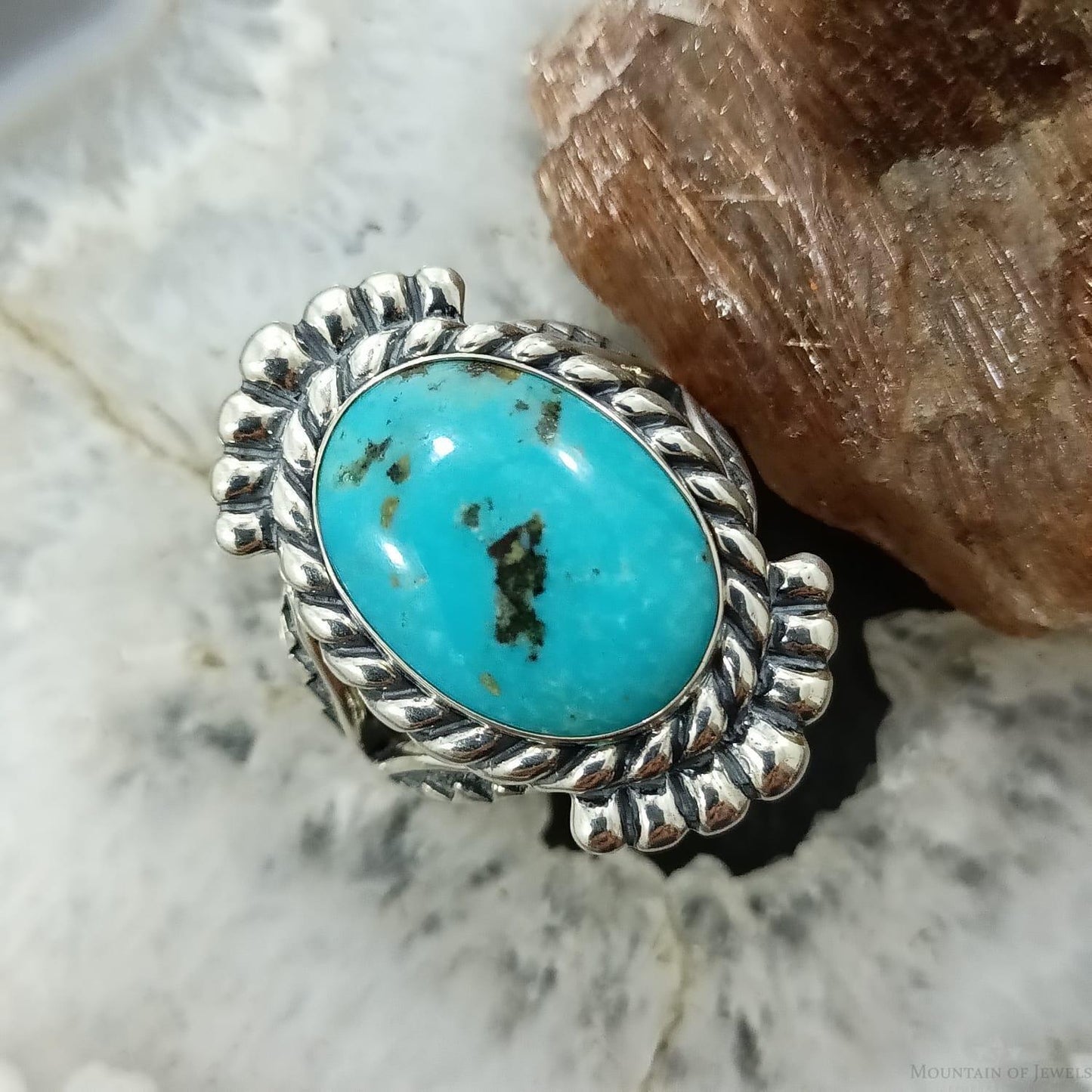 Carolyn Pollack Sterling Silver Oval Turquoise Decorated Ring Size 9.5 For Women